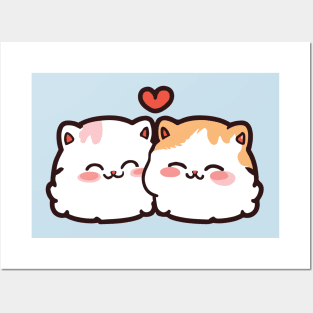 cute cat cartoon couple Posters and Art